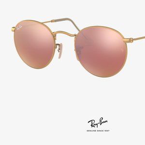 Ray-Ban Gold + Pink Round Mirrored Sunglasses